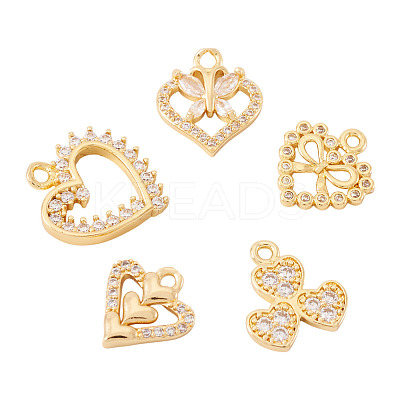 5Pcs 5 Styles Brass Micro Pave Cubic Zirconia Pendants KK-TA0002-99-1