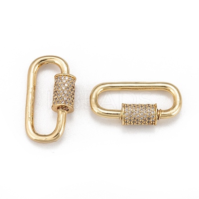 Brass Micro Pave Cubic Zirconia Screw Carabiner Lock Charms ZIRC-E158-14G-1