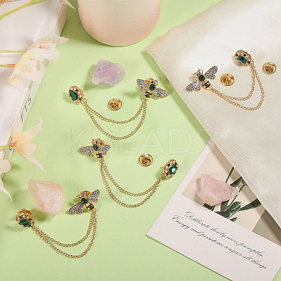 4Pcs Rhinestone Bee & Rectangle Hanging Chain Brooch JEWB-CA0001-69-1
