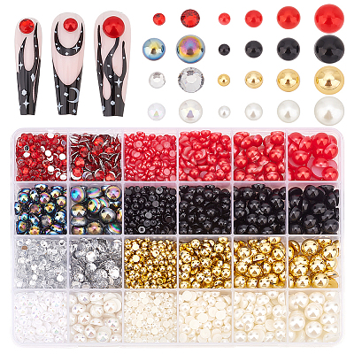 3025Pcs 24 Style ABS Plastic Imitation Pearl Cabochons and Imitation Taiwan Acrylic Rhinestone Cabochons SACR-PH0002-16-1