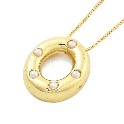 Brass & Plastic Pearl Letter Pendant Box Chain Necklaces for Women NJEW-U017-01G-15-1
