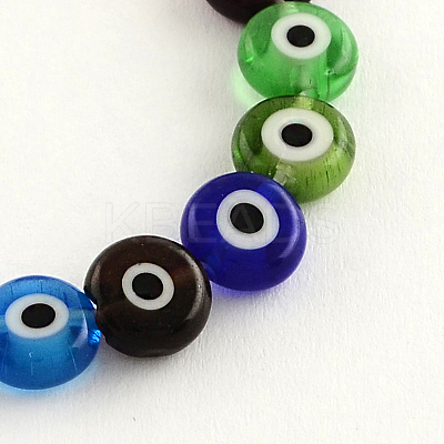 Flat Round Handmade Evil Eye Lampwork Beads LAMP-R116-06-1