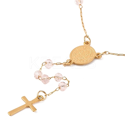 Ion Plating(IP) Crucifix Cross 304 Stainless Steel Rosary Bead Necklaces NJEW-M075-04G-04-1