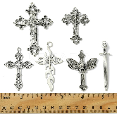 6Pcs 6 Styles Tibetan Style Alloy Cross Pendants FIND-FS0002-57-1