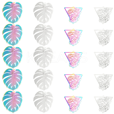 40Pcs 4 Style 201 Stainless Steel Filigree Pendants STAS-DC0010-05-1