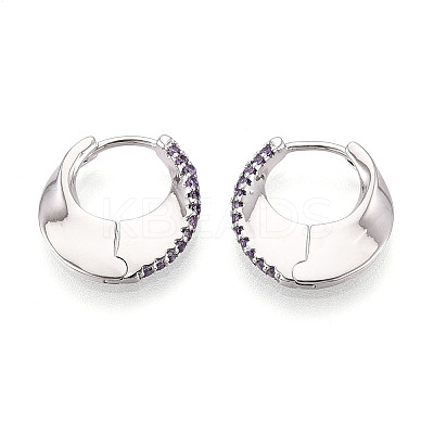 Brass Micro Pave Zirconia Moon Hoop Earrings EJEW-T048-37B-P-1