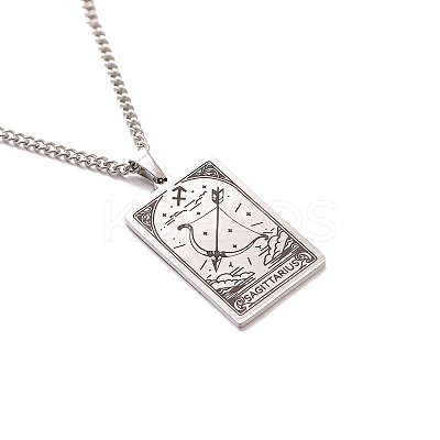 304 Stainless Steel Curb Chain Rectangle with Constellation Pendant Necklaces PW-WG0F5D0-25-1