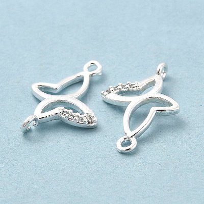 Rack Plating Brass Micro Pave Clear Cubic Zirconia Connector Charms KK-E081-04S-1