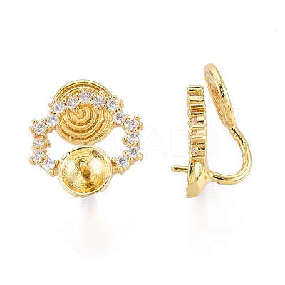 Brass Micro Pave Clear Cubic Zirconia Clip-on Earring Findings for Half Drilled Beads KK-T071-09G-1