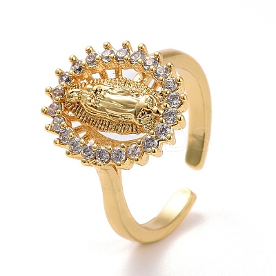 Adjustable Brass Micro Pave Clear Cubic Zirconia Cuff Rings KK-K258-36G-RS-1
