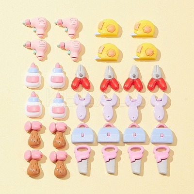 32Pcs 8 Styles Tool Theme Opaque Resin Cabochons CRES-FS0001-04-1