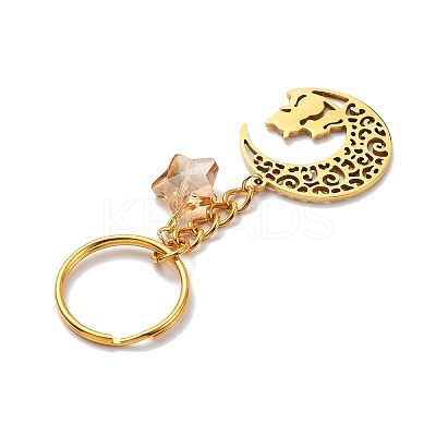 Stainless Steel Hollow Moon Cat Keychains KEYC-JKC00585-01-1
