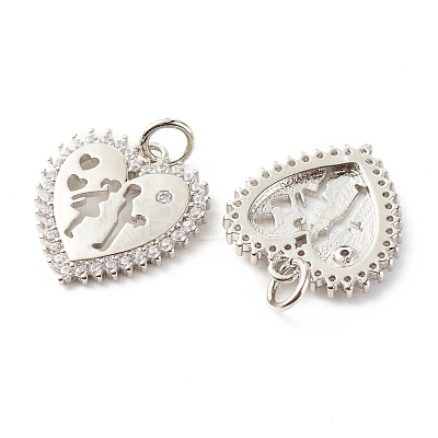 Valentine's Day Theme Brass Micro Pave Clear Cubic Zirconia Pendants ZIRC-P094-19P-RS-1