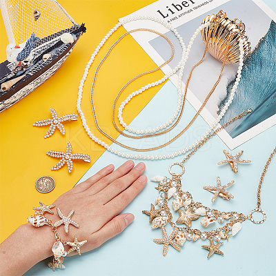 Natural Shell & Alloy Starfish Jewelry Set with ABS Imitation Pearl Beaded DIY-PH0020-73-1