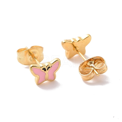 Enamel Butterfly Stud Earrings with 316L Surgical Stainless Steel Pins EJEW-P204-04G-03-1