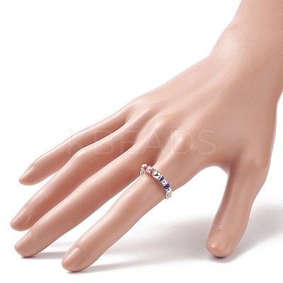 Independence Day Japanese Seed Braided Bead Finger Ring RJEW-TA00061-1