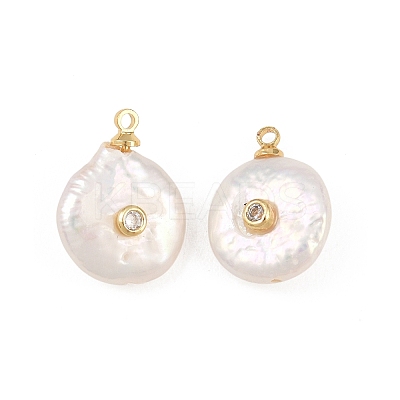 Brass Micro Pave Cubic Zirconia with Natural Pearl Pendants KK-Z146-07C-01-1
