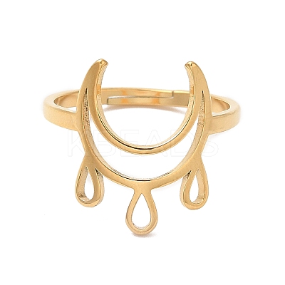 Ion Plating(IP) 304 Stainless Steel Crescent Moon Adjustable Ring for Women RJEW-M149-11G-1