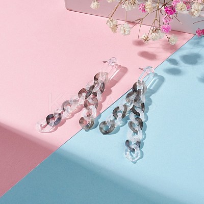 Acrylic Curb Chain Tassel Dangle Stud Earrings for Women EJEW-JE04767-02-1