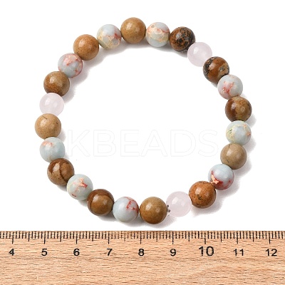 Natural Shoushan Stone & Picture Jasper & Glass Beads Stretch Bracelets for Women Men BJEW-P398-01A-1