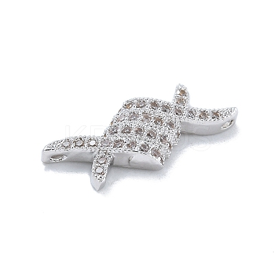 Rack Plating Brass Clear Cubic Zirconia Rhombus Connector Charms KK-A234-069P-1
