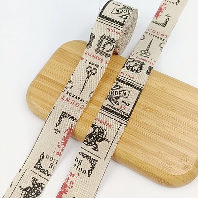 10M Cotton Linen Printed Ribbons PW-WG53274-04-1
