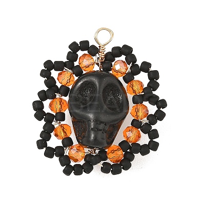 Halloween Gothic Glass Seed Beaded & Synthetic Turquoise Pendants PALLOY-MZ01428-01-1