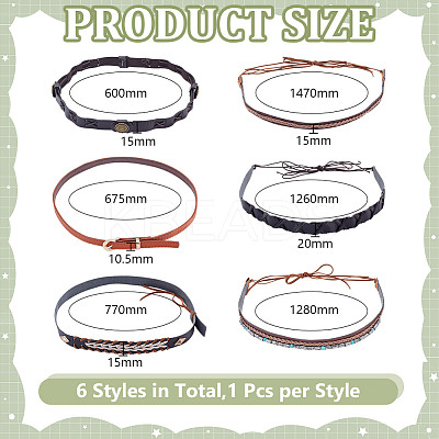 6Pcs 6 Styles Imitation Leather & Alloy Cowboy Hat Bands DIY-HY0003-06-1