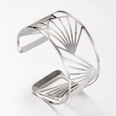 Tarnish Resistant 304 Stainless Steel Filigree Cuff Bangles STAS-S060-09-1