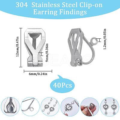 40Pcs 304 Stainless Steel Clip-on Earring Findings STAS-SC0005-84P-1