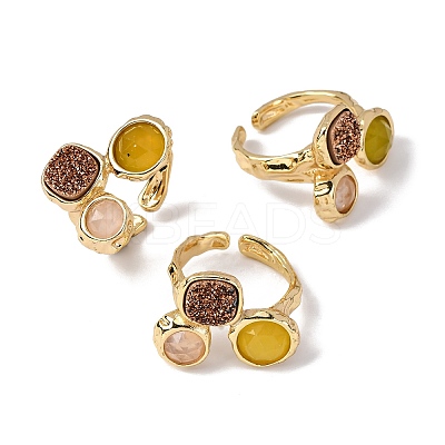 Natural Rose Quartz/Korean Jade/Agate Germ Cuff Rings RJEW-M076-05G-04-1