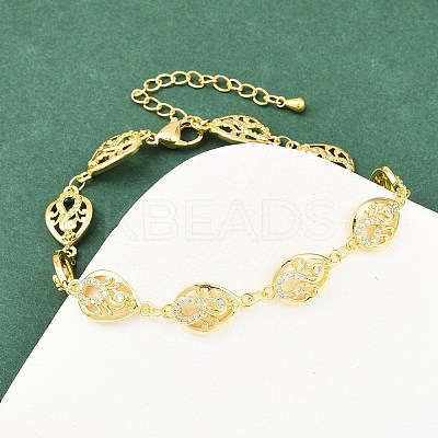 Teardrop Brass Micro Pave Clear Cubic Zirconia Link Chain Bracelets for Women BJEW-A090-02G-1