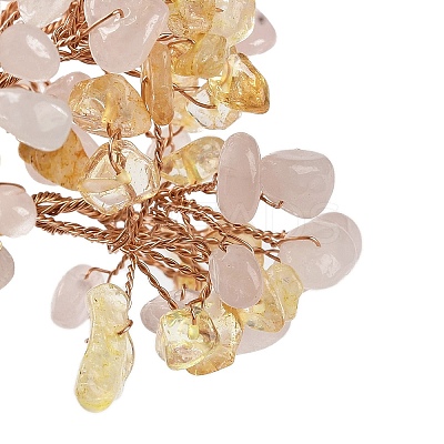 Natural Rose Quartz & Natural Yellow Quartz Chips Tree Decorations DJEW-M012-03C-1