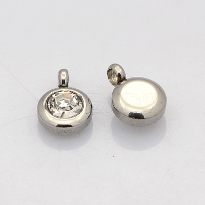 Trendy Original Color 304 Stainless Steel Faceted Grade A Rhinestone Flat Round Charms Pendants RB-N030-01-1