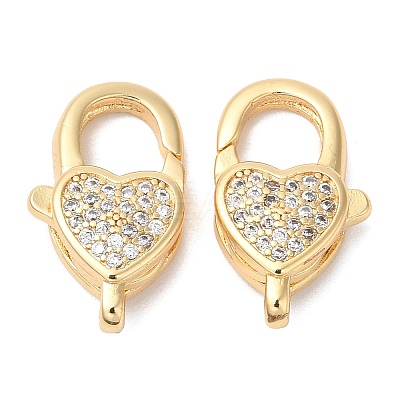 Brass Micro Pave Clear Cubic Zirconia Lobster Claw Clasps KK-B074-20G-1