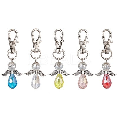 5Pcs 5 Colors Angel Glass Pendant Decoraiton HJEW-JM01659-1
