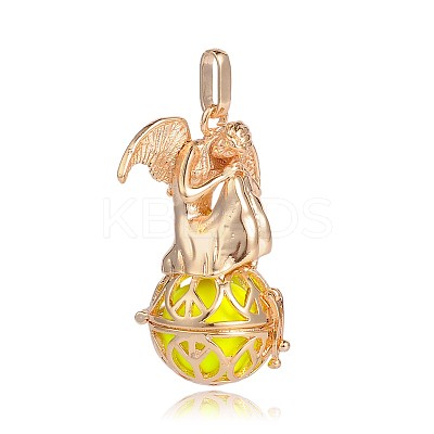 Golden Plated Brass Hollow Round Cage Pendants KK-J249-02G-1
