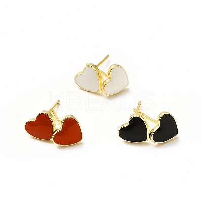 Enamel Heart Stud Earrings EJEW-H093-16G-1