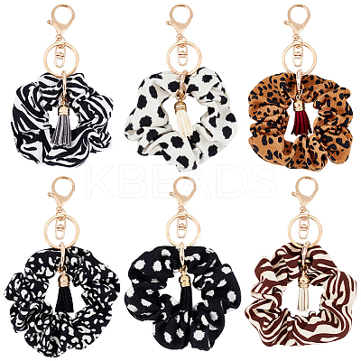 6Pcs Cloth Elastic Scrunchie/Scrunchy Hair Ties Keychain KEYC-FG0001-12-1