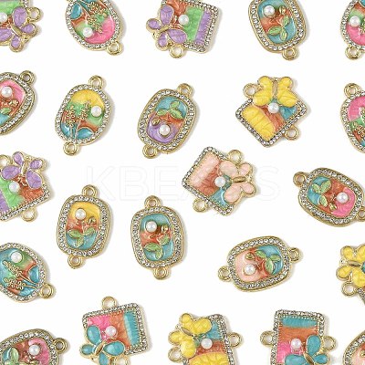 30Pcs 3 Styles Alloy Crystal Rhinestone and ABS Imitation Pearl Connector Charms ENAM-FS0003-71G-1