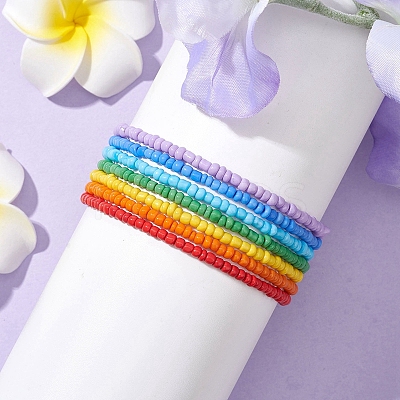 7 PCS Rainbow Style Glass Seed Beads Bracelets Sets for Women BJEW-JB10065-02-1