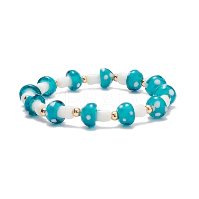 Lampwork Mushroom Beaded Stretch Bracelet for Women BJEW-JB08228-1