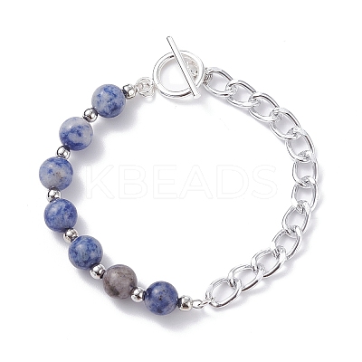 Natural Mixed Stone Round Beaded Bracelets Set with Curb Chain for Men Women BJEW-TA00048-1