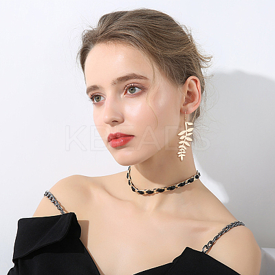 3 Pairs 3 Style Alloy Leaf Long Dangle Earrings for Women EJEW-AN0001-73-1