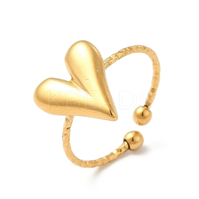 Ion Plating(IP) 304 Stainless Steel Heart Open Cuff Ring for Women RJEW-E066-09G-1