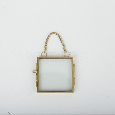 Mini Brass Wall Hanging Photo Frame for Pressed Flower with Chain ODIS-H002-05G-08-1