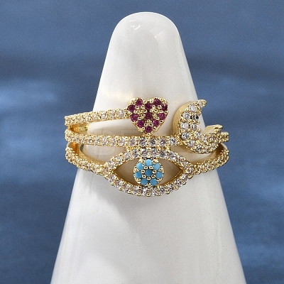Brass Micro Pave Cubic Zirconia Finger Rings for Women RJEW-C129-05G-1
