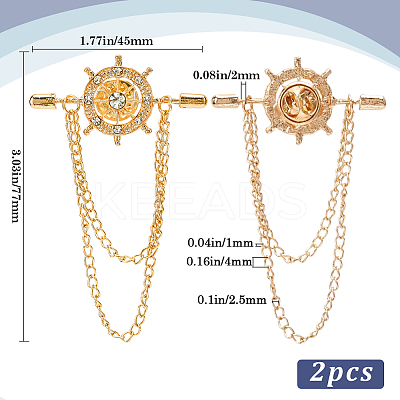 2Pcs Helm Zinc Alloy Hanging Chain Brooches with Crystal Rhinestone FIND-GF0006-83G-1
