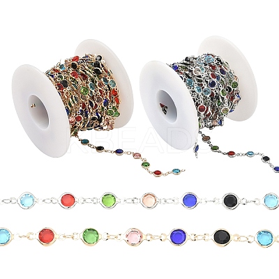 2M Flat Round Handmade Brass Glass Link Chains CHC-YW0001-10KCG-1