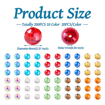 200Pcs 10 Color Electroplate Glass Bead Strands EGLA-KS0001-02-1